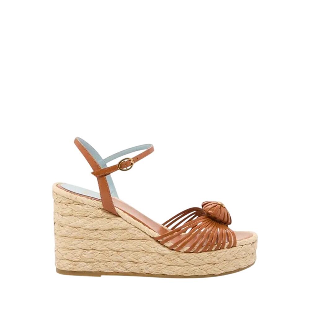 Valentino Garavani NIB Royal 100mm Leather Wedge Sandals in Roasted Pecan Sz 39